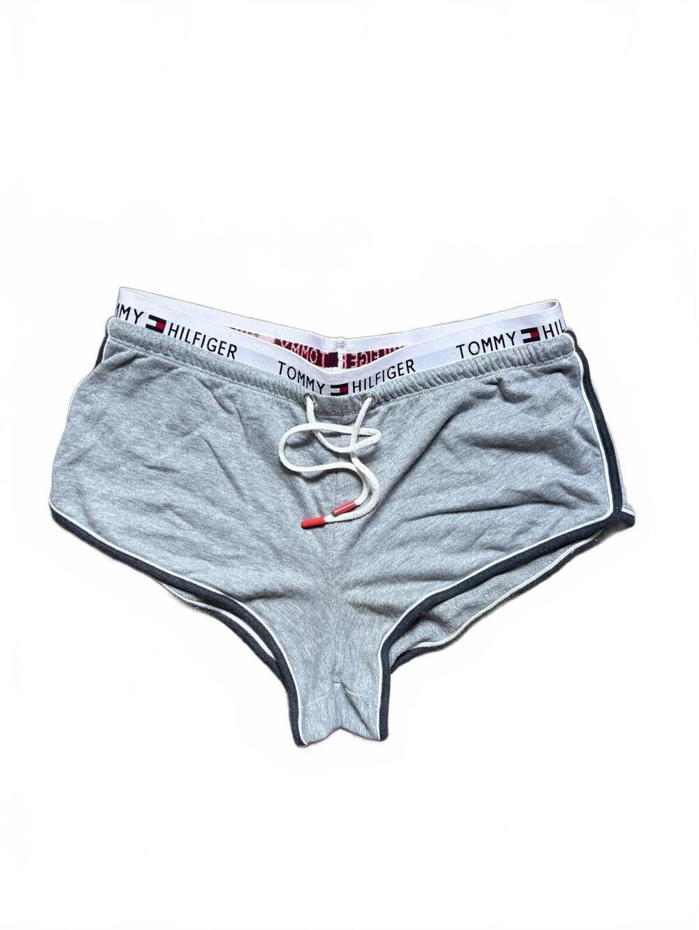 Y2K Tommy Hilfiger Low Rise Gray Dolphin Short Shorts Logo Waistband